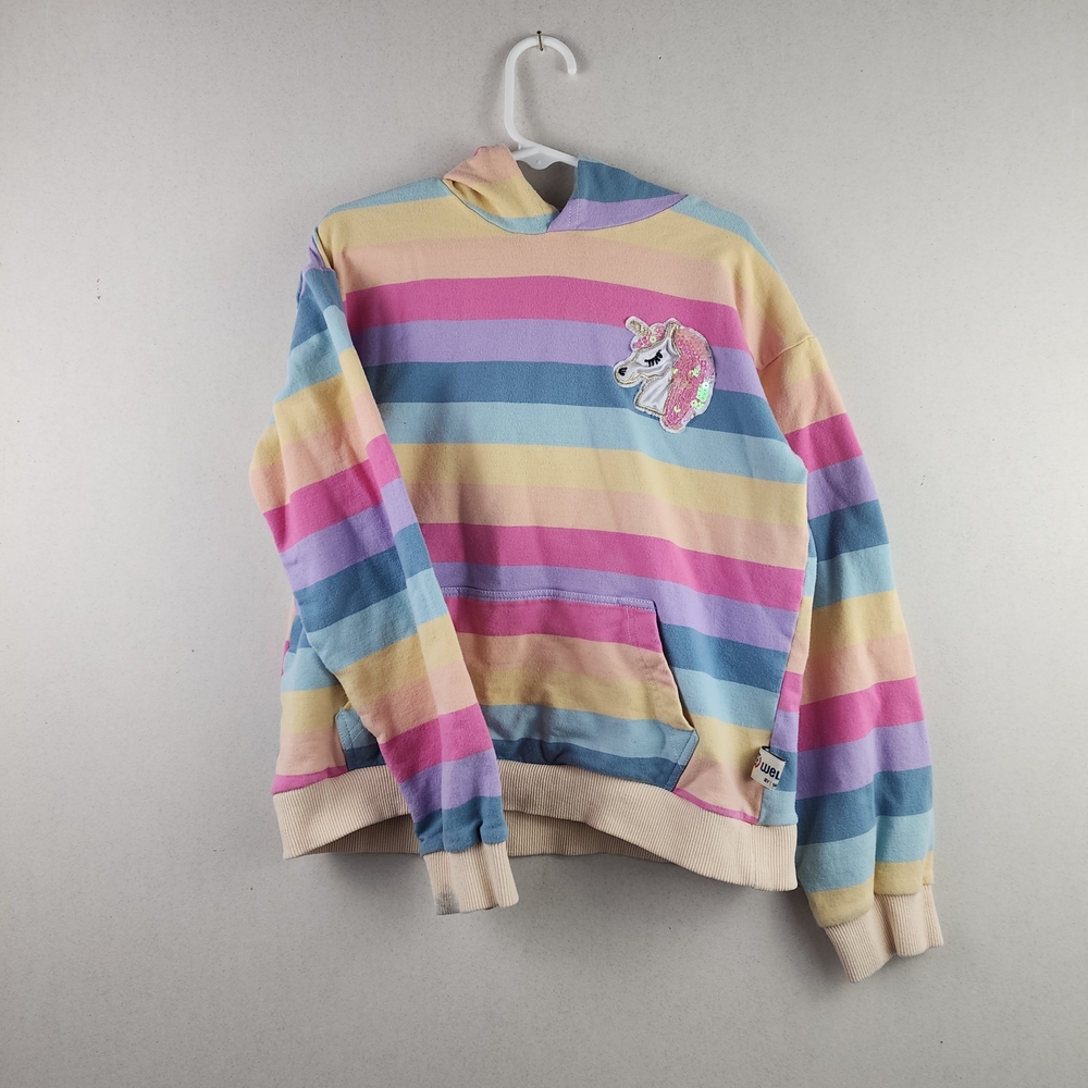 Welaken girls 8 unicorn pastel rainbow striped hoodie – sequin sweatshirt